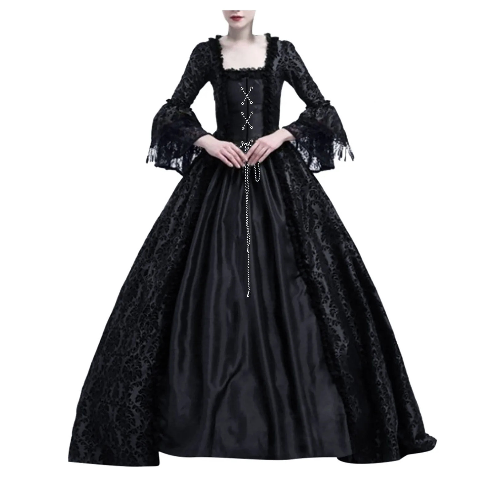 Womens Retro ball gown Long Sleeve Dress Medieval Victorian Court Lace Stitching Dress Gothic Dress Cosplay Party Costume250206