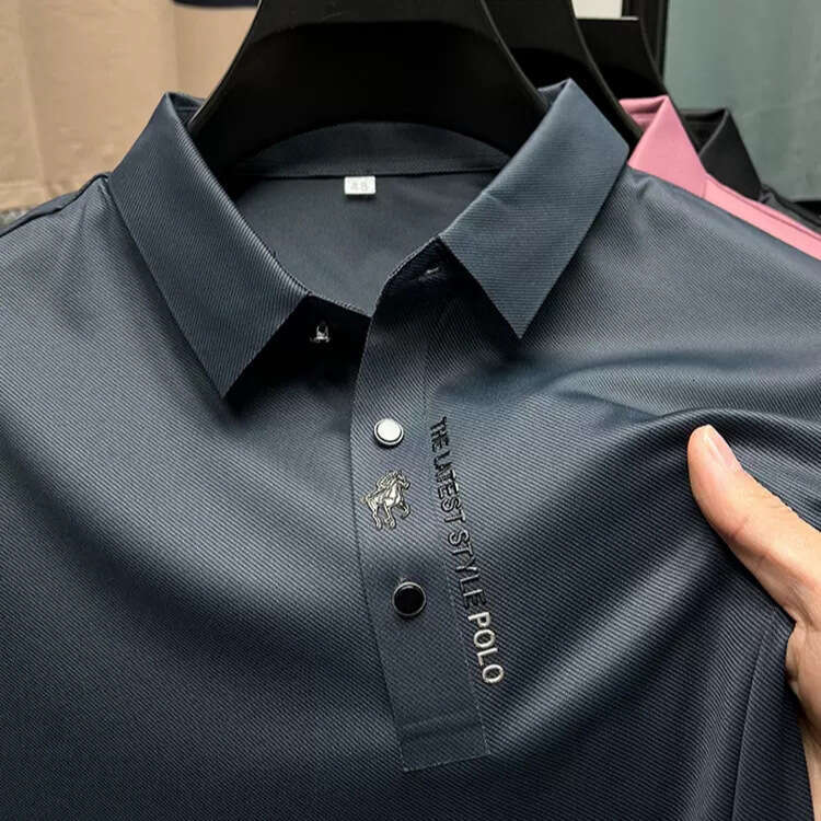 High end summer polo shirt, business casual, seamless ice silk short sleeved T-shirt, lapel, small horse logo hot stamping