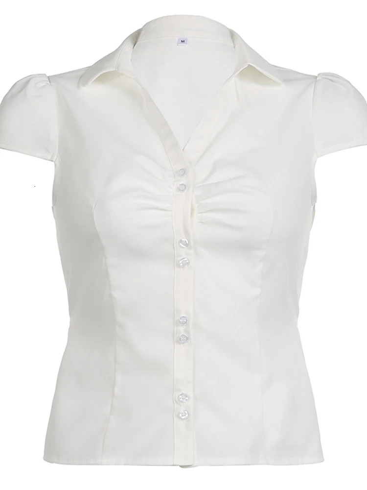 White tie t-shirt y2k womens short sleeved lapel button top retro Harajuku Korean style summer casual t-shirt 250208