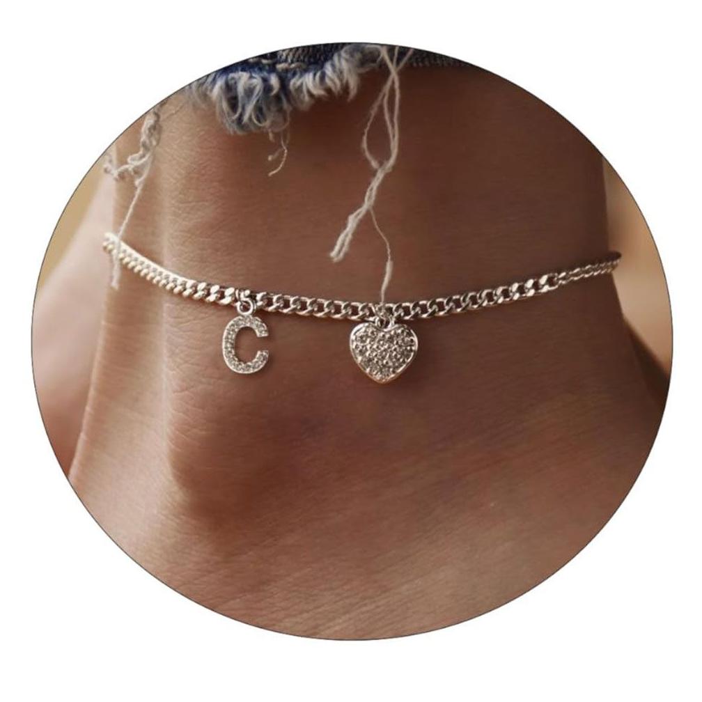 26 Initial Stainless Steel Anklet For Women Crystal Letter Heart Sier Color Chain Ankle Bracelet Summer Jewelry Accessories Drop De Otrj6