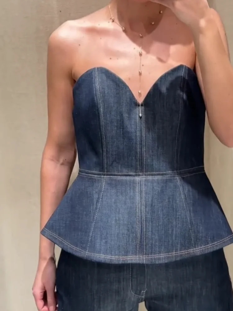 Fashion Denim Blazer Jacket Vest Jeans Sets Women 3 Pieces Notched Button Up Coat Street Vest Wide Leg Pants Blue Lady Suits 250210