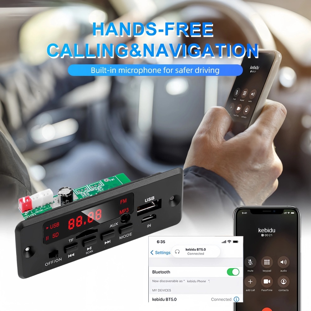 DC 12V 50W Amplifier Bluetooth 5.0 MP3 Player Decoder Board FM Radio TF USB 3.5mm AUX Module Bluetooth Receiver Car kit Audio