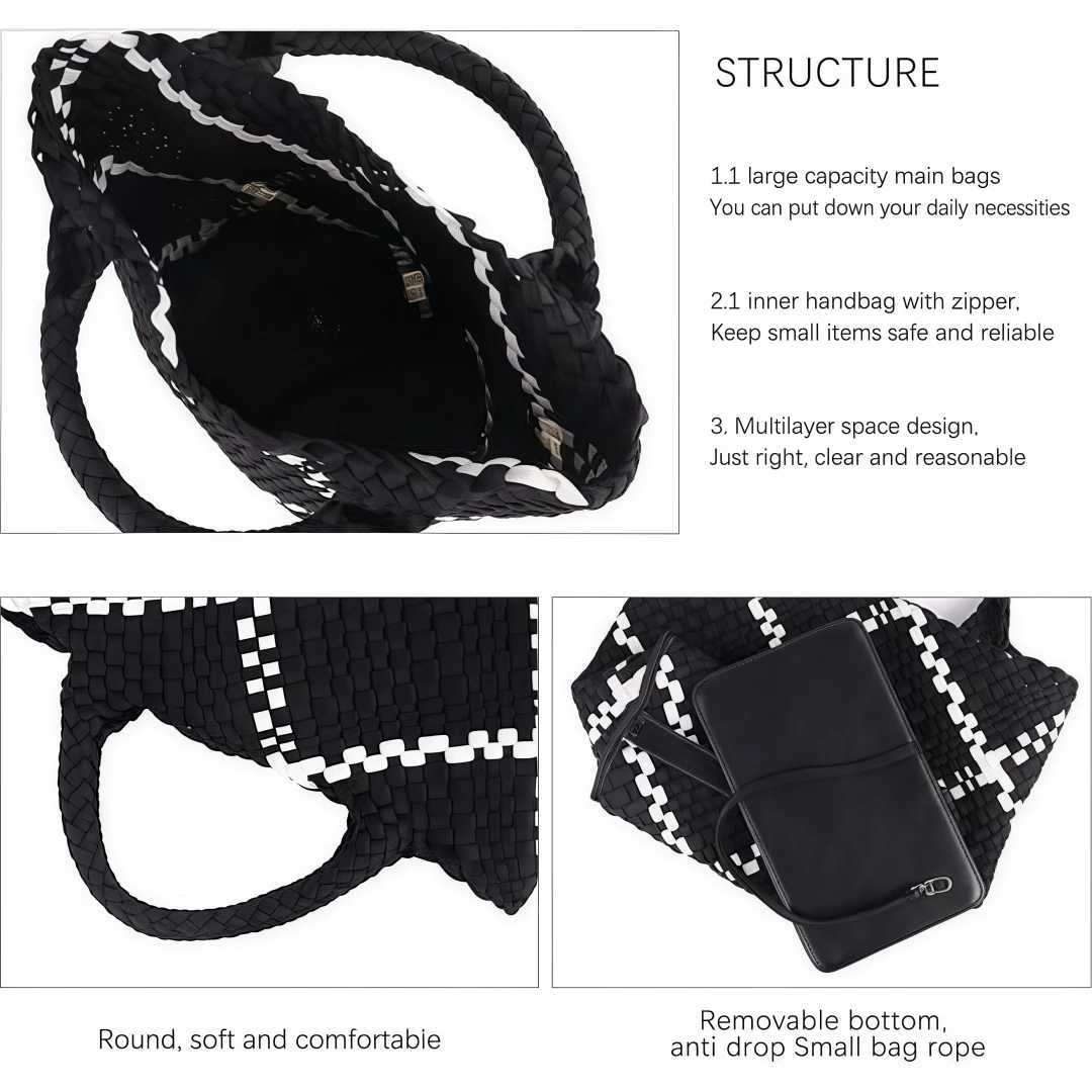 Woven Bag for Women Neoprene Summer Beach Handbag Purse Retro Handmade Travel Shoulder Bag Set Neoprene WeaveC250210