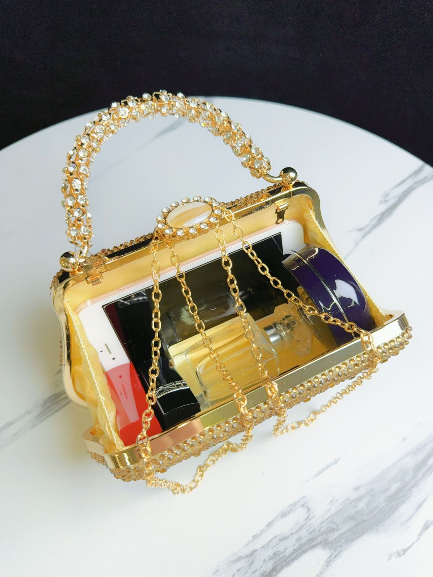 Female Champagne Peach Dia Women Clutches Minaudiere Bag Wedding tail Party Crystal Evening Bags Purses Handbag