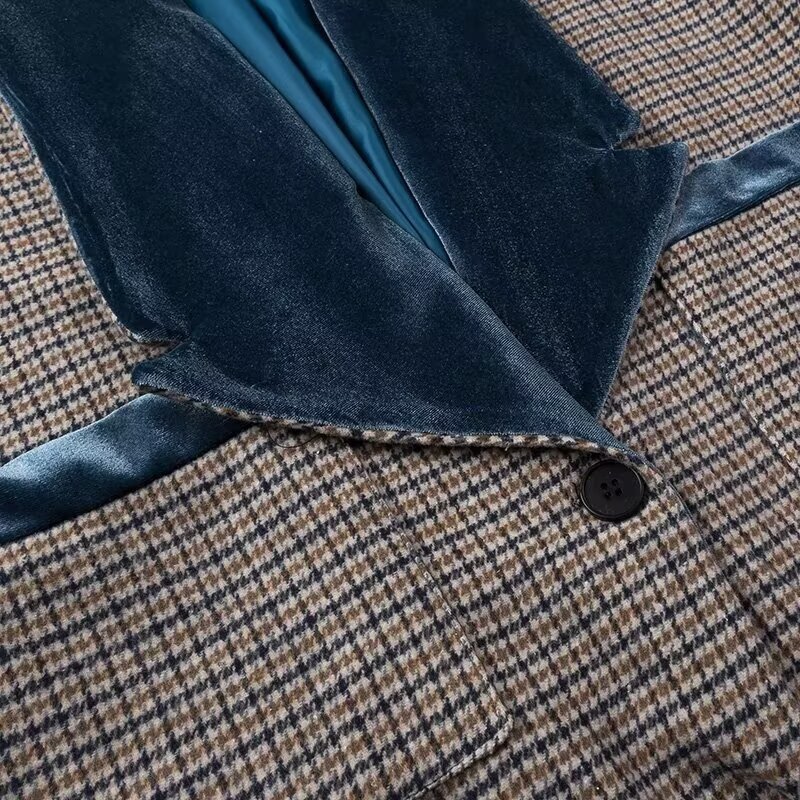 Vintage Plaid Print Women Blazer Jackets Long Sleeve Pocket Patchwork Slim Female Coats 2024 Spring Autumn Chic Lady Streetwear 240918