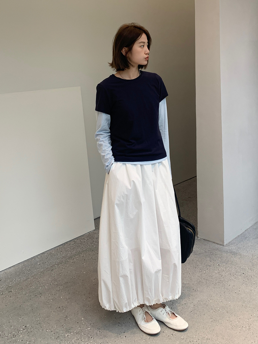 G95 Korean style simple flower bud skirt 2025 Thirteen Lines Spring new high waist slim all-match mid-length skirt