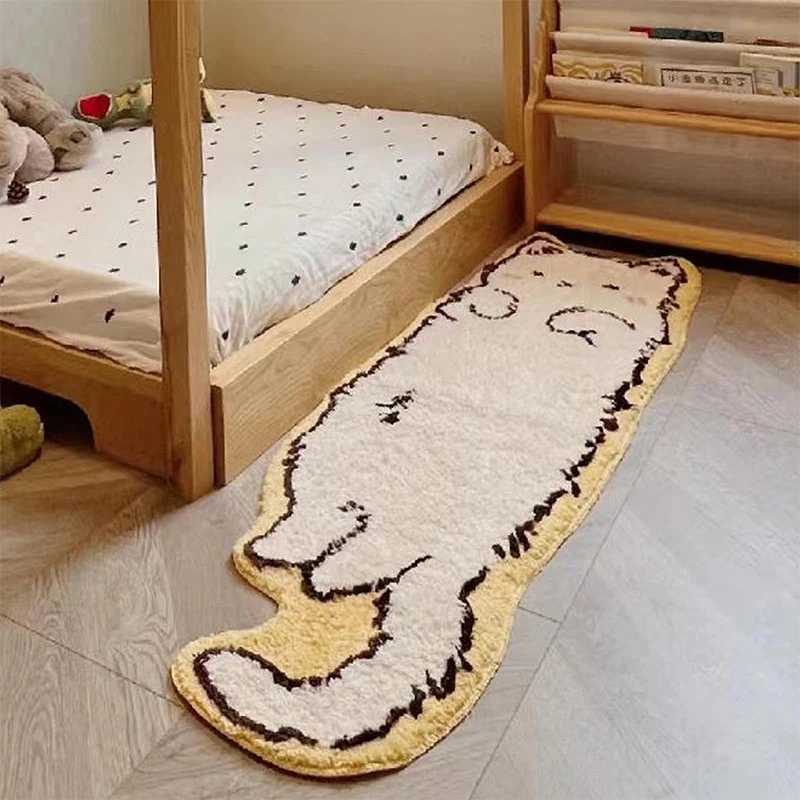 Cartoon Cat Rug Creative Special-shaped Bed Rug Animal Shape Fried Cat Rug Machine Washable Suitable For Bedroom Living Room Y250210