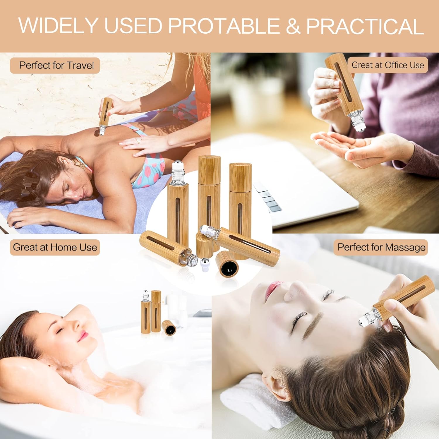 5ml 10ml Roll on Bottles with Bamboo Shell Portable Refillable Perfume Bottle with Stainless Steel Ball for Essential Oils