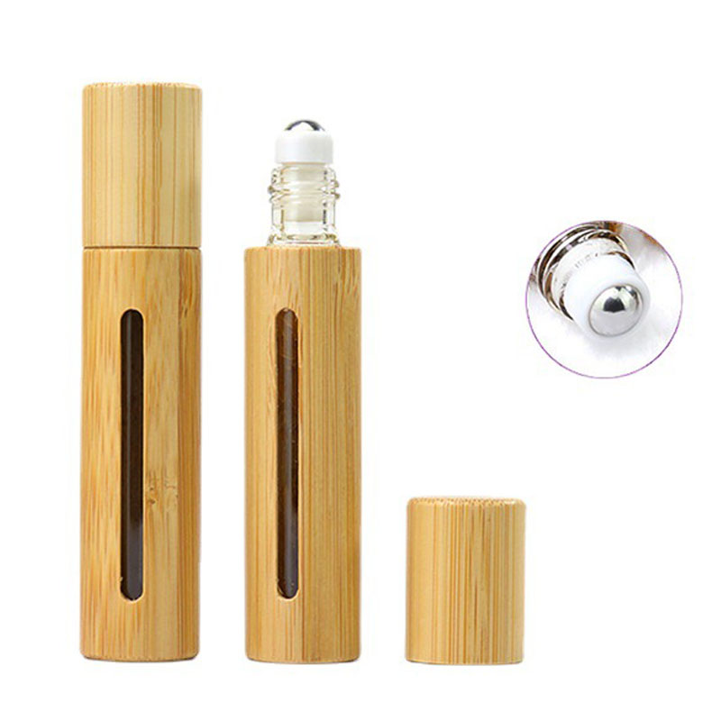 5ml 10ml Roll on Bottles with Bamboo Shell Portable Refillable Perfume Bottle with Stainless Steel Ball for Essential Oils