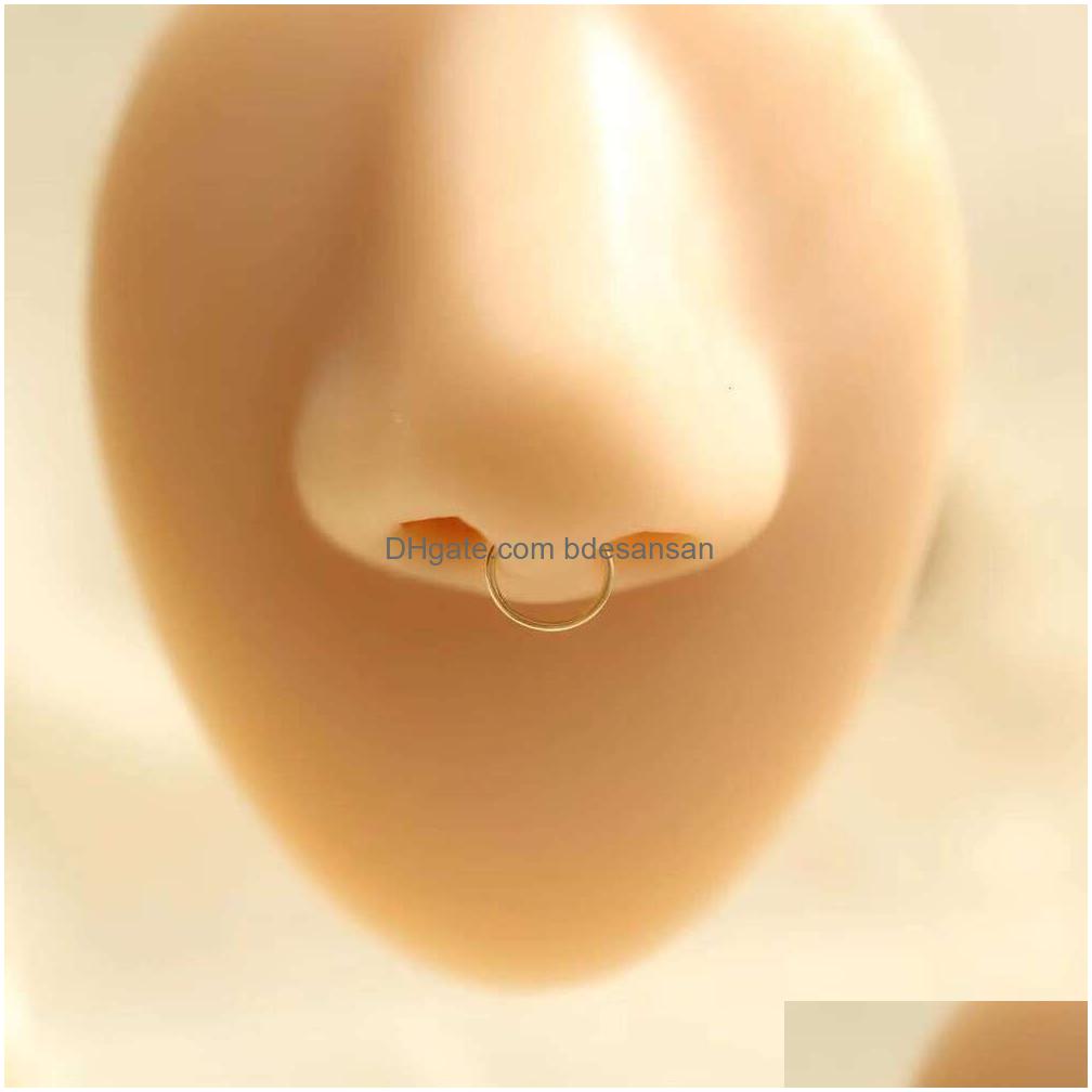 Nose Rings Studs Goldtutu 14K Gold Simple Hoop Ring For Men And Women Small Piercings Au585 Kj468 Drop Delivery Jewelry Body Dhf1H