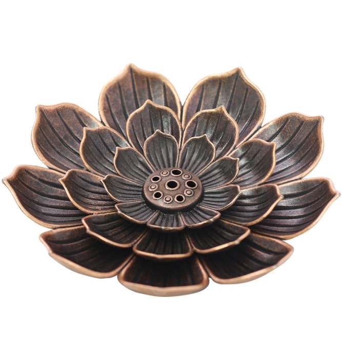 Alloy Incense Burner Stick Holder Buddhism Lotus Line Incense Plate Sandalwood Coil Base Temples Yoga Studios Home Decoration
