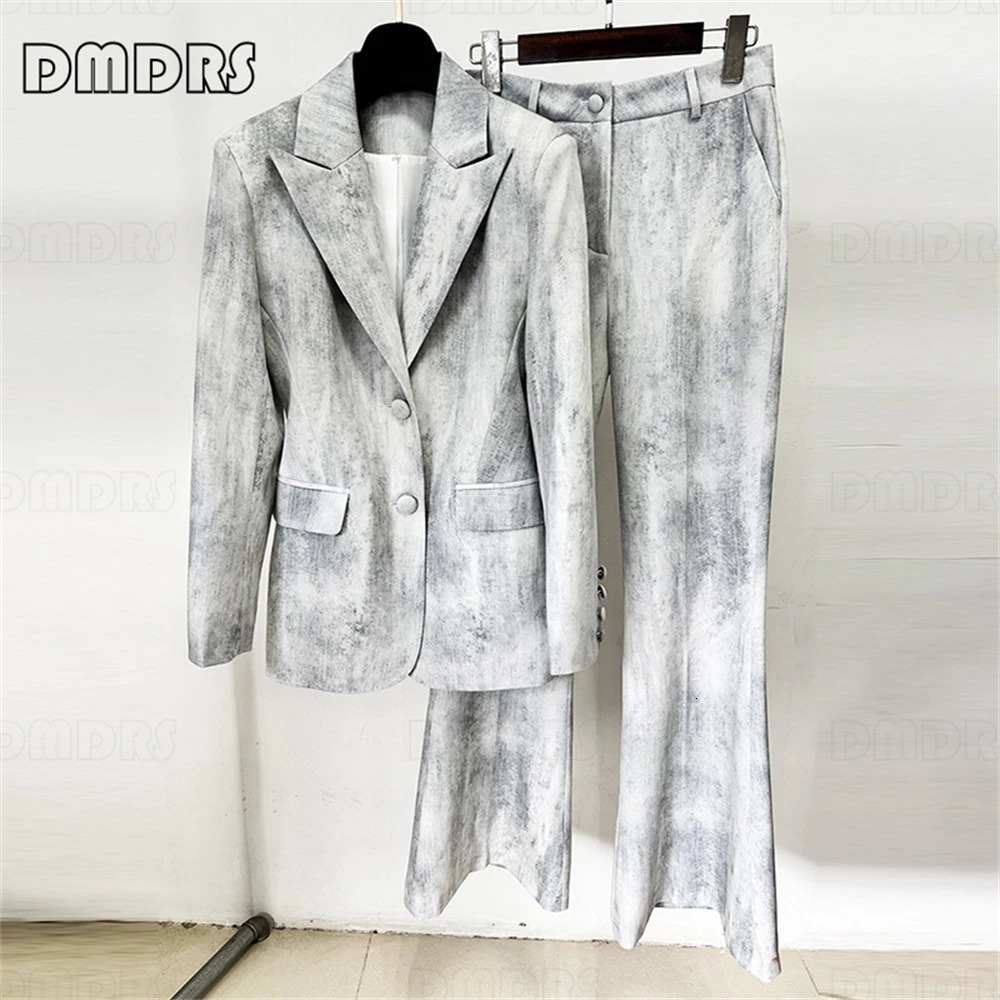 Retro Denim Suit Set for Women 2-Piece Fashion Outfit Blazer Pants Set High Street Plus Size Womens Suit Set Real Po 250210