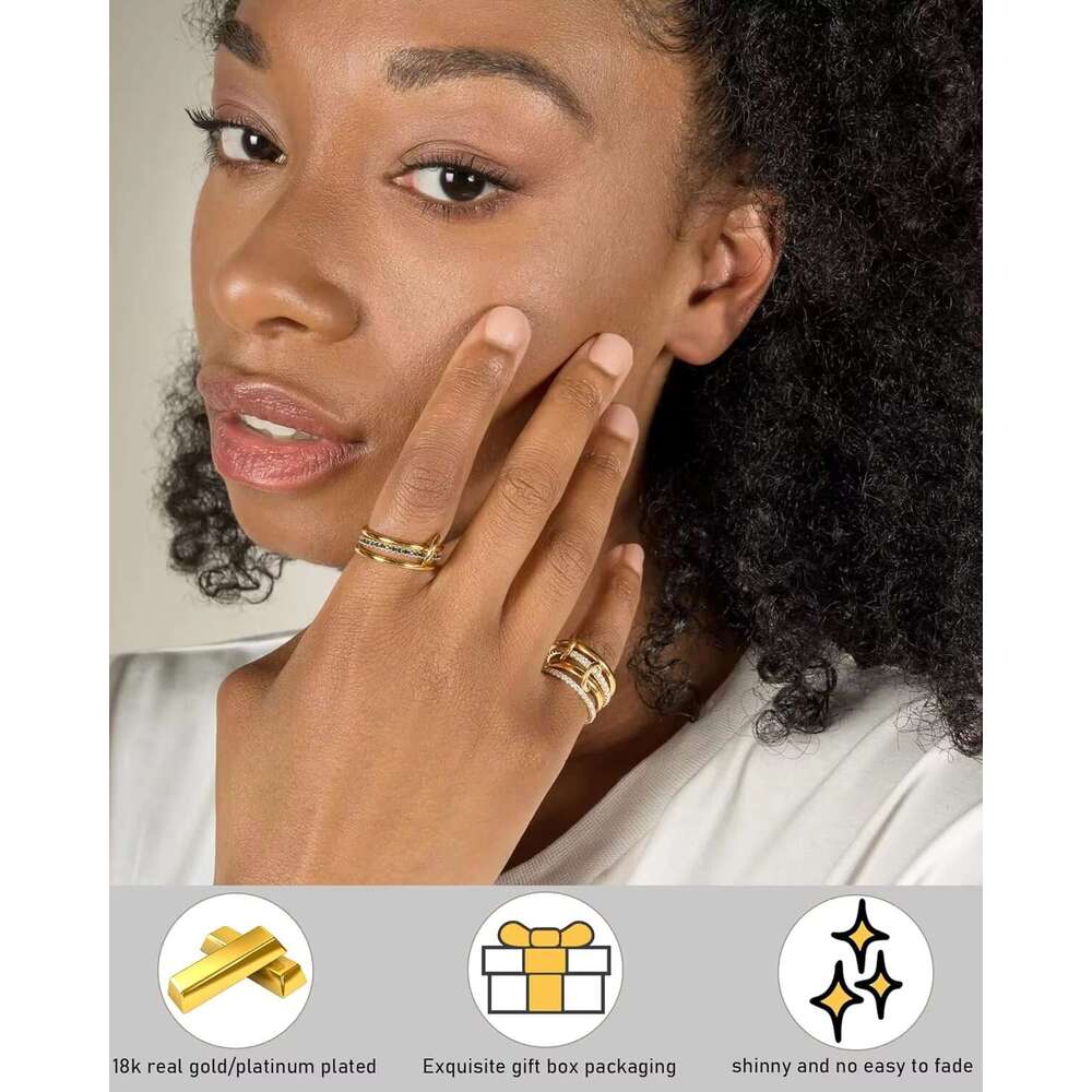 Gold Plated Stacking Rings Micro Paved 5A CZ Cubic Zirconia Dainty Stack Ring Trendy Full Finger Jewelry