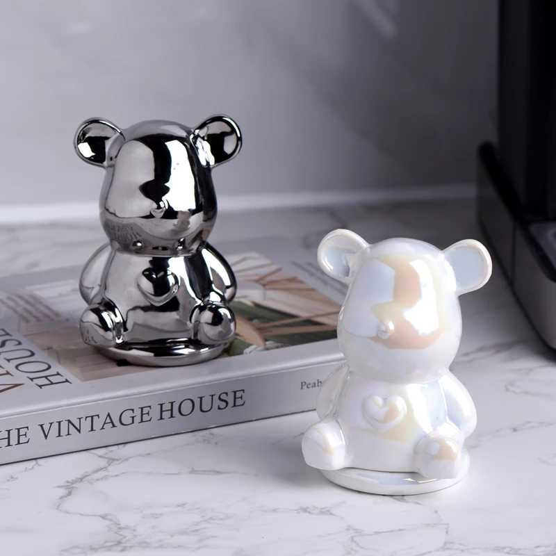 1 piece of ceramic toothpick holder cute shaped cotton toothpick holder with a caring teddy bear fashionable he decoration Y250210