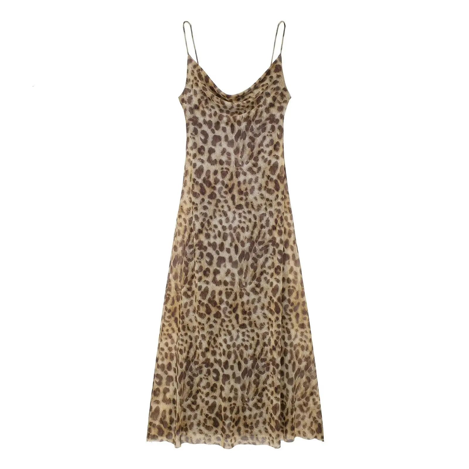 Summer Womens Sexy Vintage Leopard Print Tulle Long Dress Fashion Backless Slip Dresses Female Elegant Slim Party Maxi Dress 250206
