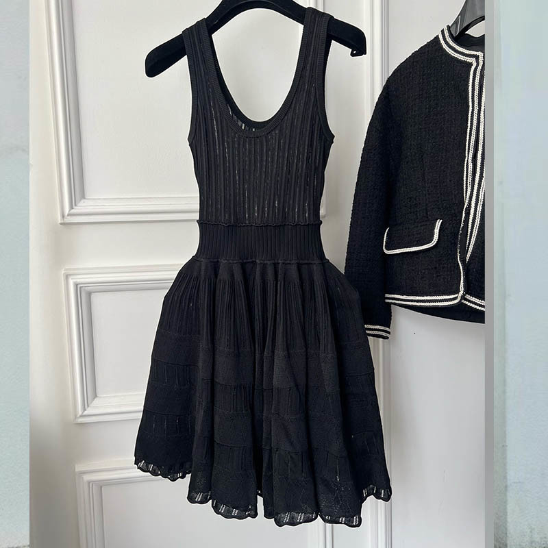 Women's U-Neck Knit Camisole Dress Designer Sexy Cut-Out Mini Dress With Pleated Detail Available In Three Colors Spring Chic Versatile For Any O