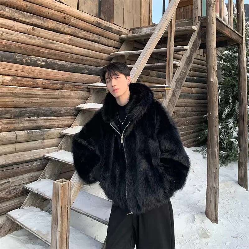 Men's Outerwear Pi Shuai Winter Autumn/Winter Men New Style Fox Imitation Fur Leather Fashion Loose Thick Warm Coat Commuter