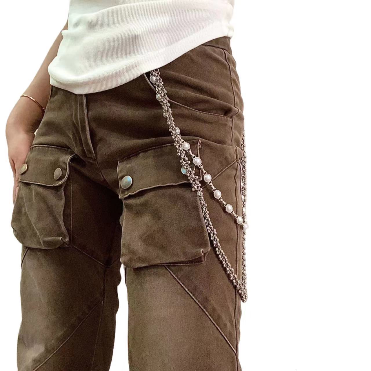 Minimalism Bead Flower Three Tier Silvery Pants Chain Mens And Womens Styles luxurious Retro Key Chain Gothic y2k Accessories 250107