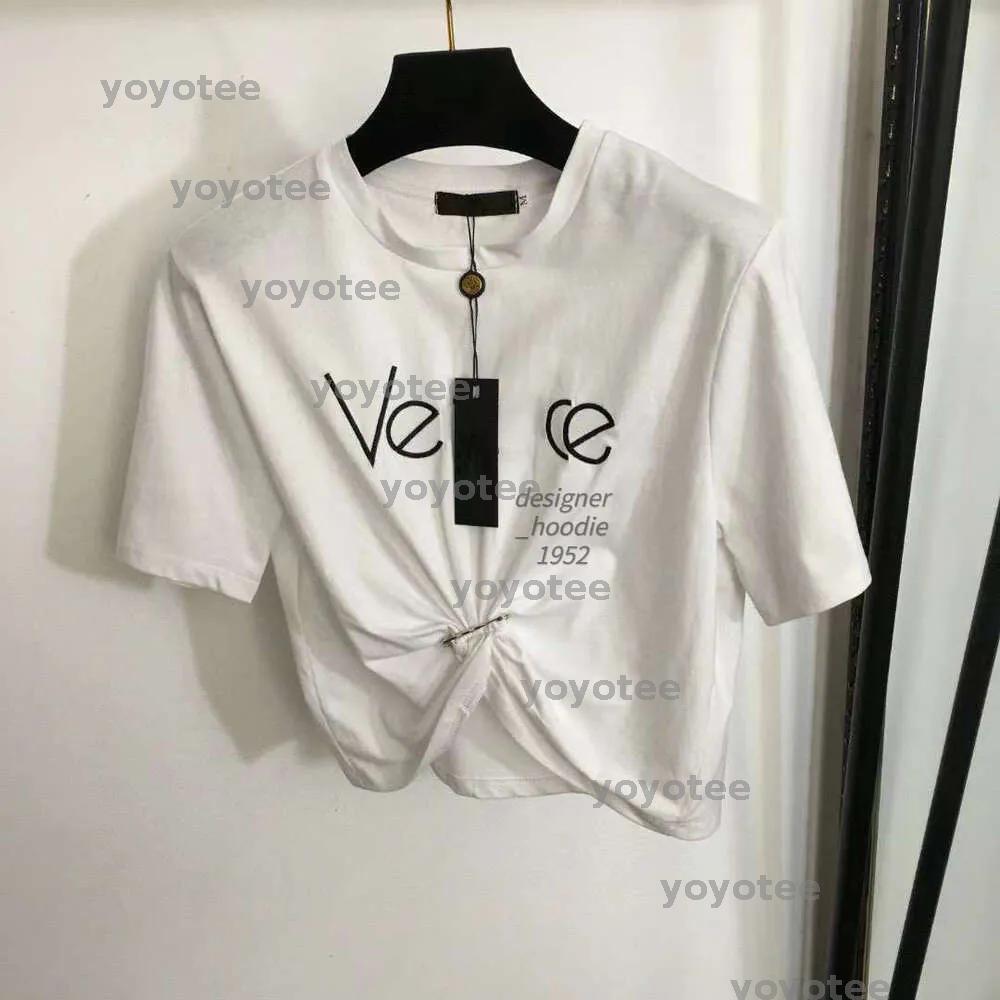 Luxury womens clothing women t shirt tee designer tank top summer short sleeve tshirt hip hop casual cropped top metal pin sexy t shirts BFG2502107