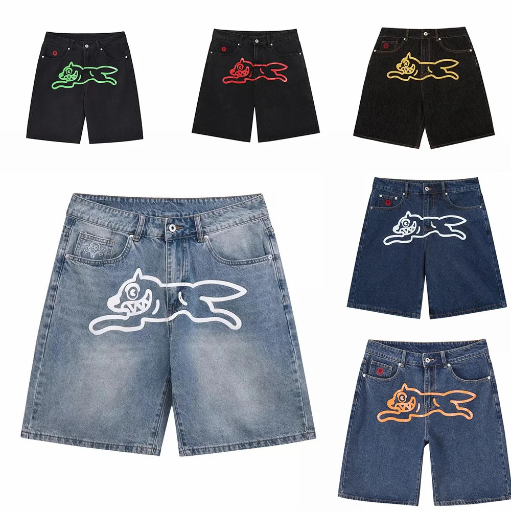 Shorts Y2K Jeans Harajuku Hip Hop Flying Dog Graphic Print Retro Blue Baggy Denim Gym Shorts Mens Womens High Waist Casual Short 250208