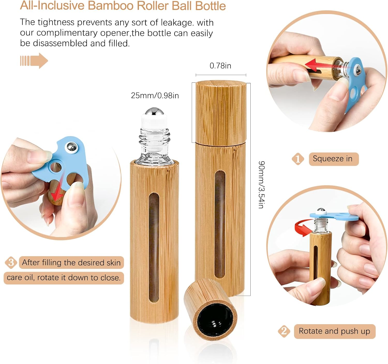 5ml 10ml Roll on Bottles with Bamboo Shell Portable Refillable Perfume Bottle with Stainless Steel Ball for Essential Oils