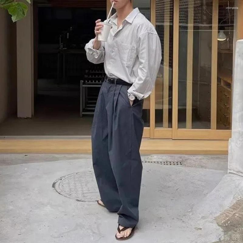 Mens Pants Y2K Mens Vintage Pleated Solid Color Trousers Autumn Casual Versatile Korean Straight Leg Clothing Unisex 2025