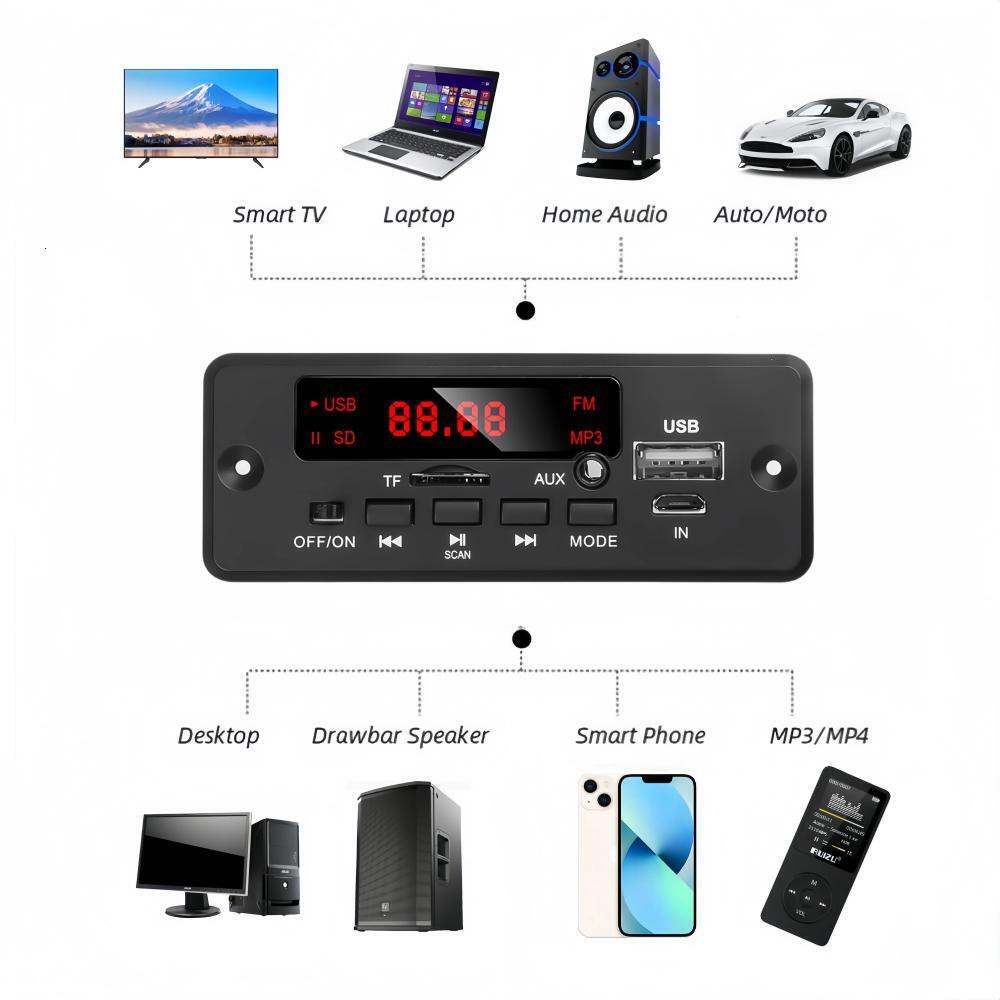 DC 12V 50W Amplifier Bluetooth 5.0 MP3 Player Decoder Board FM Radio TF USB 3.5mm AUX Module Bluetooth Receiver Car kit Audio