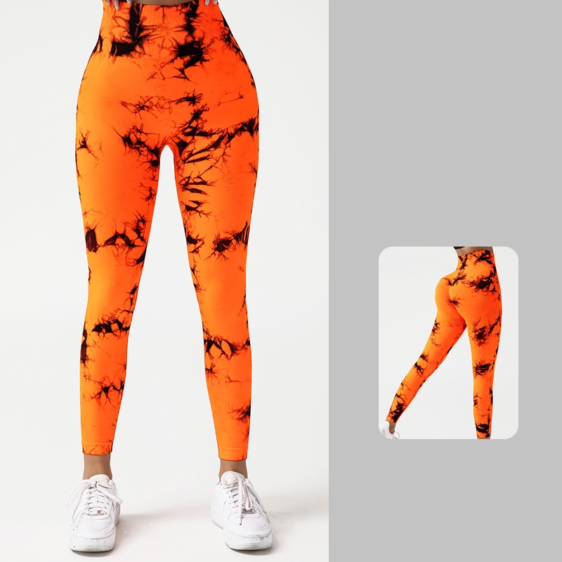 Ladies' European and American Fashion Tie Dyeing Advanced Yoga Set Bra Peach Hip Slimming Casual Pants High Quality Fitness Sportswear