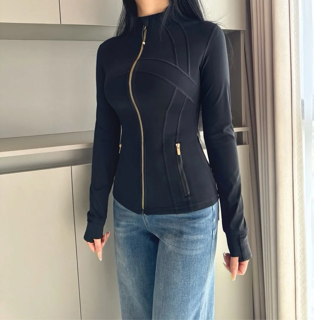 2025 Yoga Gold Cropped Zipper jackets Pants Shorts Women Workout Sport Coat yoga Jacket Activewear Solid Sweatshirt Sportwear Jackets gym set