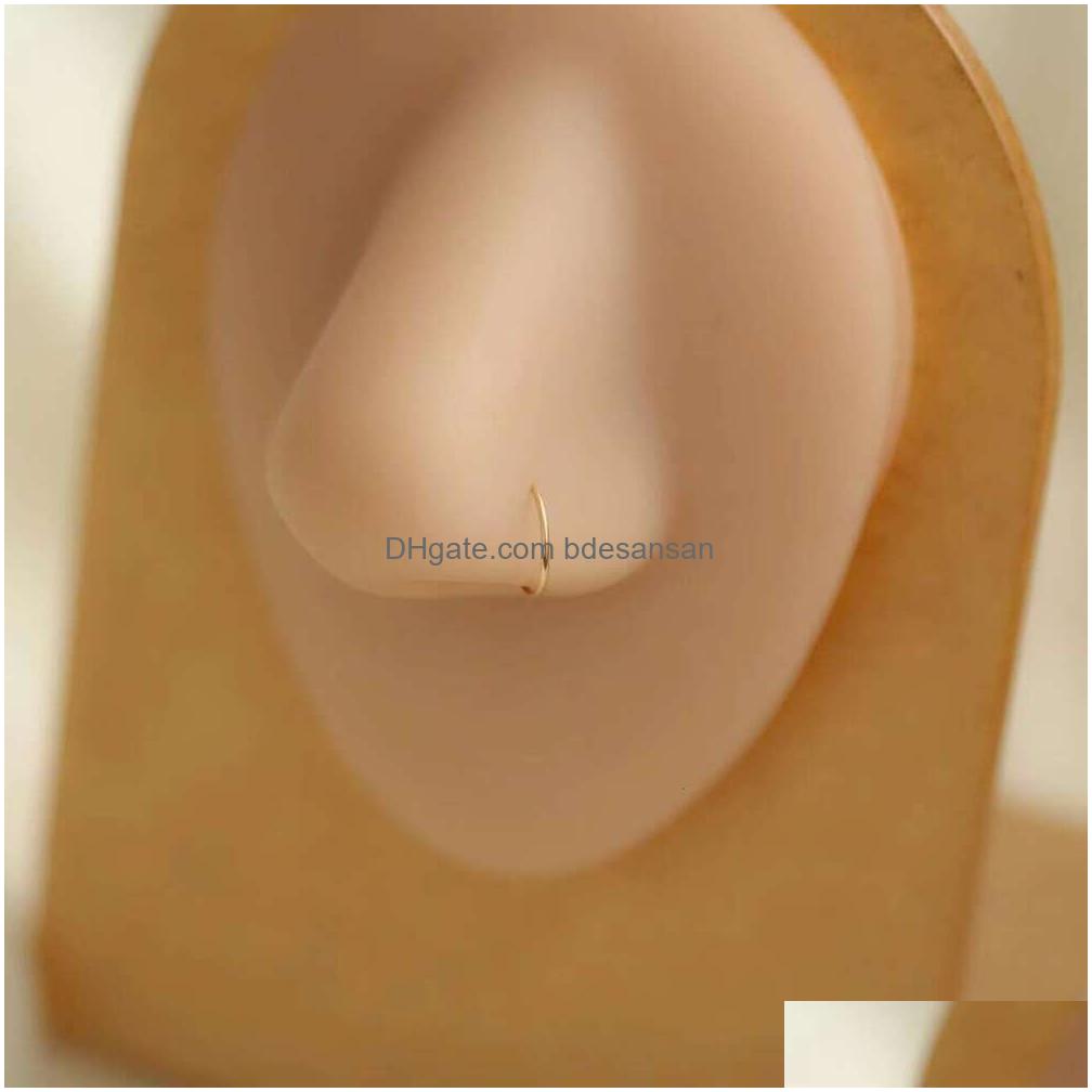 Nose Rings Studs Goldtutu 14K Gold Simple Hoop Ring For Men And Women Small Piercings Au585 Kj468 Drop Delivery Jewelry Body Dhf1H