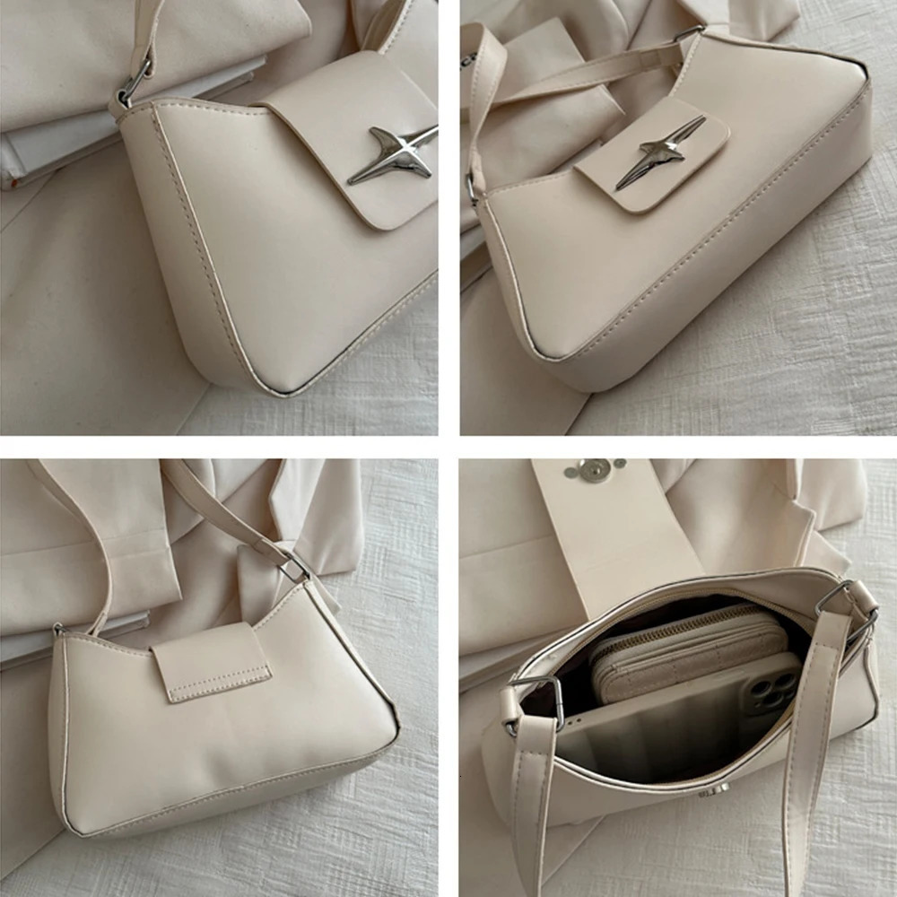 Fashionable and minimalist womens daily casual shoulder bag PU material retro portable club bag underarm bag 250207