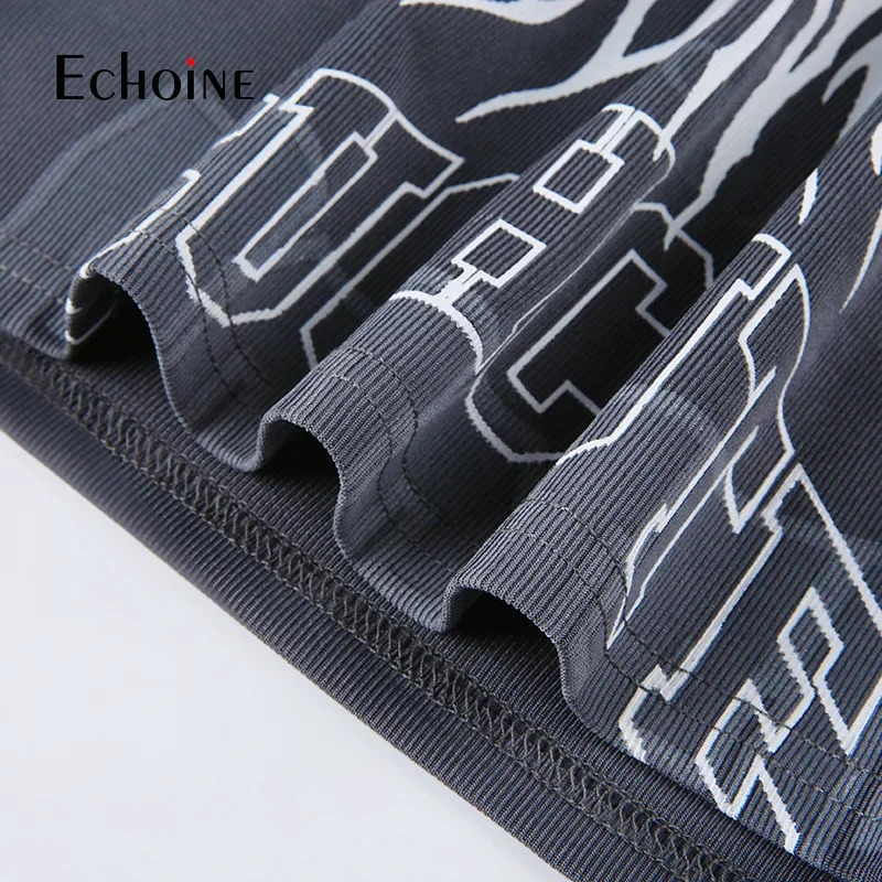 Echoine Women Print shortsleeve Crop Tops And irregular Mini Skirt 2 Two Piece Set Summer Sexy Fashion Party Tracksuit Outfits 250210