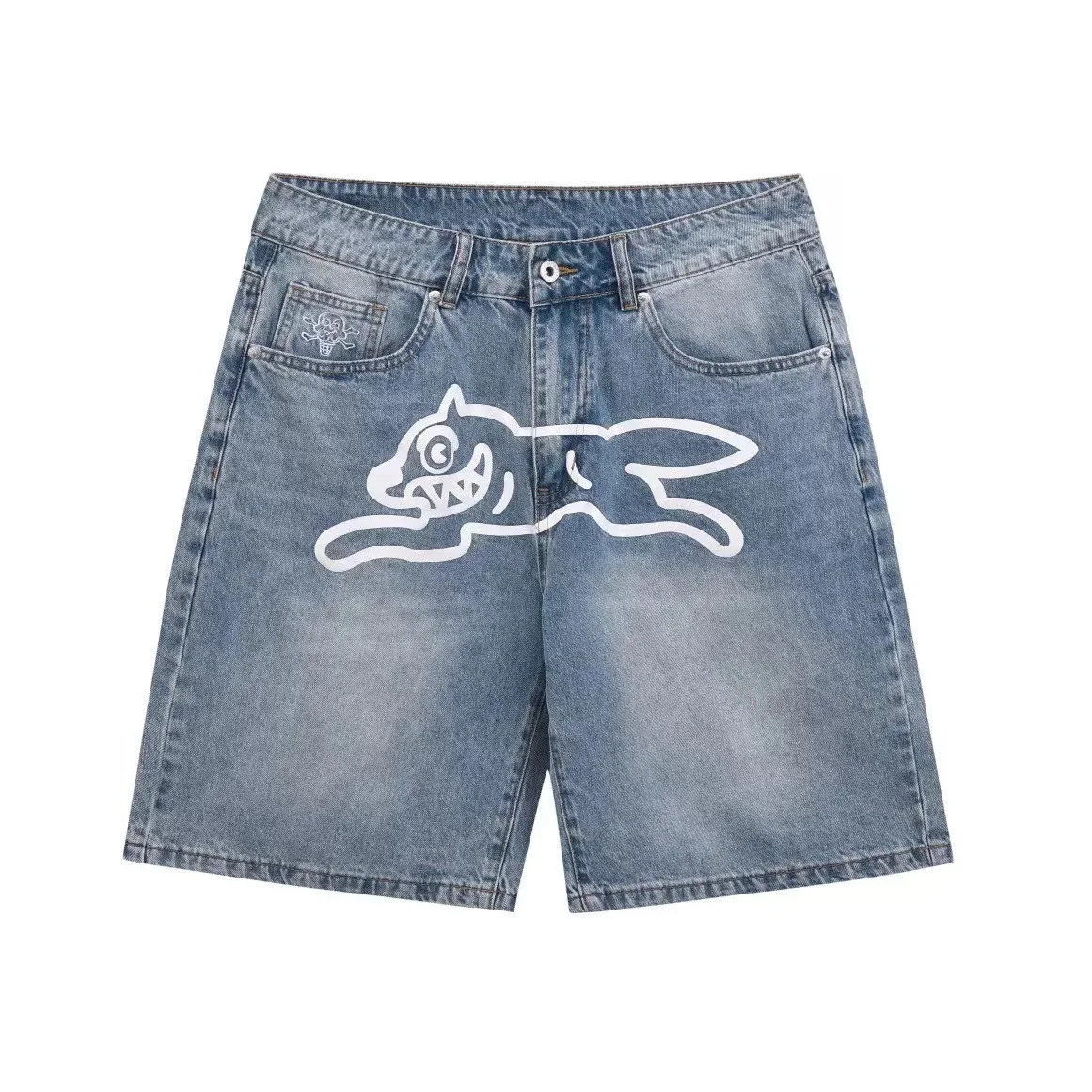 Shorts Y2K Jeans Harajuku Hip Hop Flying Dog Graphic Print Retro Blue Baggy Denim Gym Shorts Mens Womens High Waist Casual Short 250208