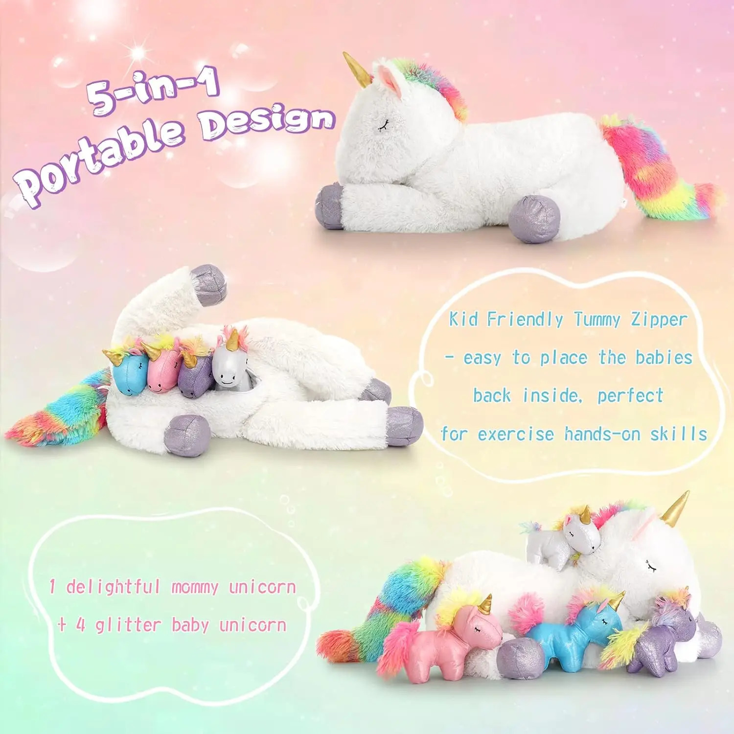 22 Unicorn Stuffed Animal for Girls Mommy Stuffed Unicorn with 4 Baby Unicorns Cute Plush Unicorn Plush Toy for Kids 250210