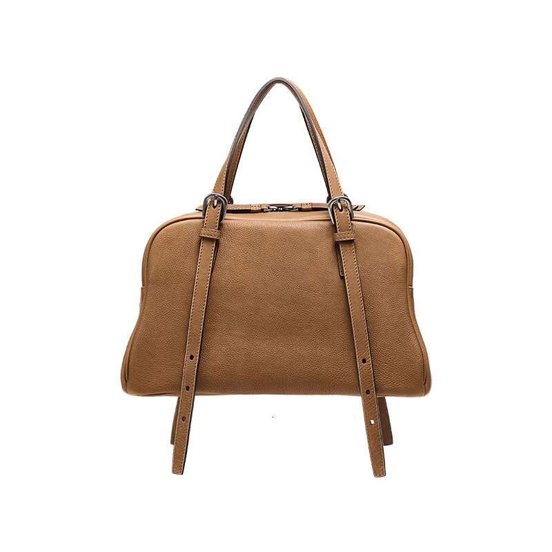Women's Bags Women's tanned leather, leisurely bowling bag, high-end feeling, commuting large capacity, hand-held single shoulder bag