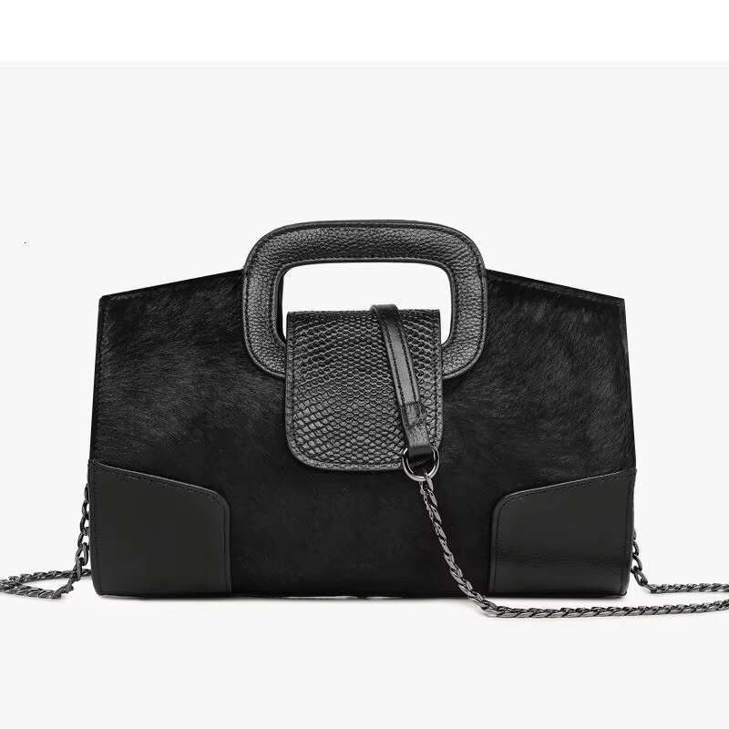 Women Fashion Handbag Genuine Horse Hair Fur Calf Leather In Python Pattern Top Handle Cross Body Bag Wb1098