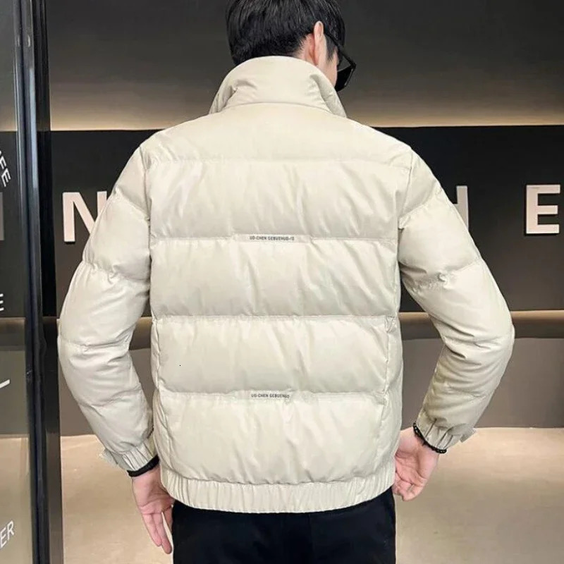 Lapel Short Thicken Warm Large Size Outwear Business Casual Solid Color Outcoat Winter Men Leather Down Jacket Male Fashion 250109Z