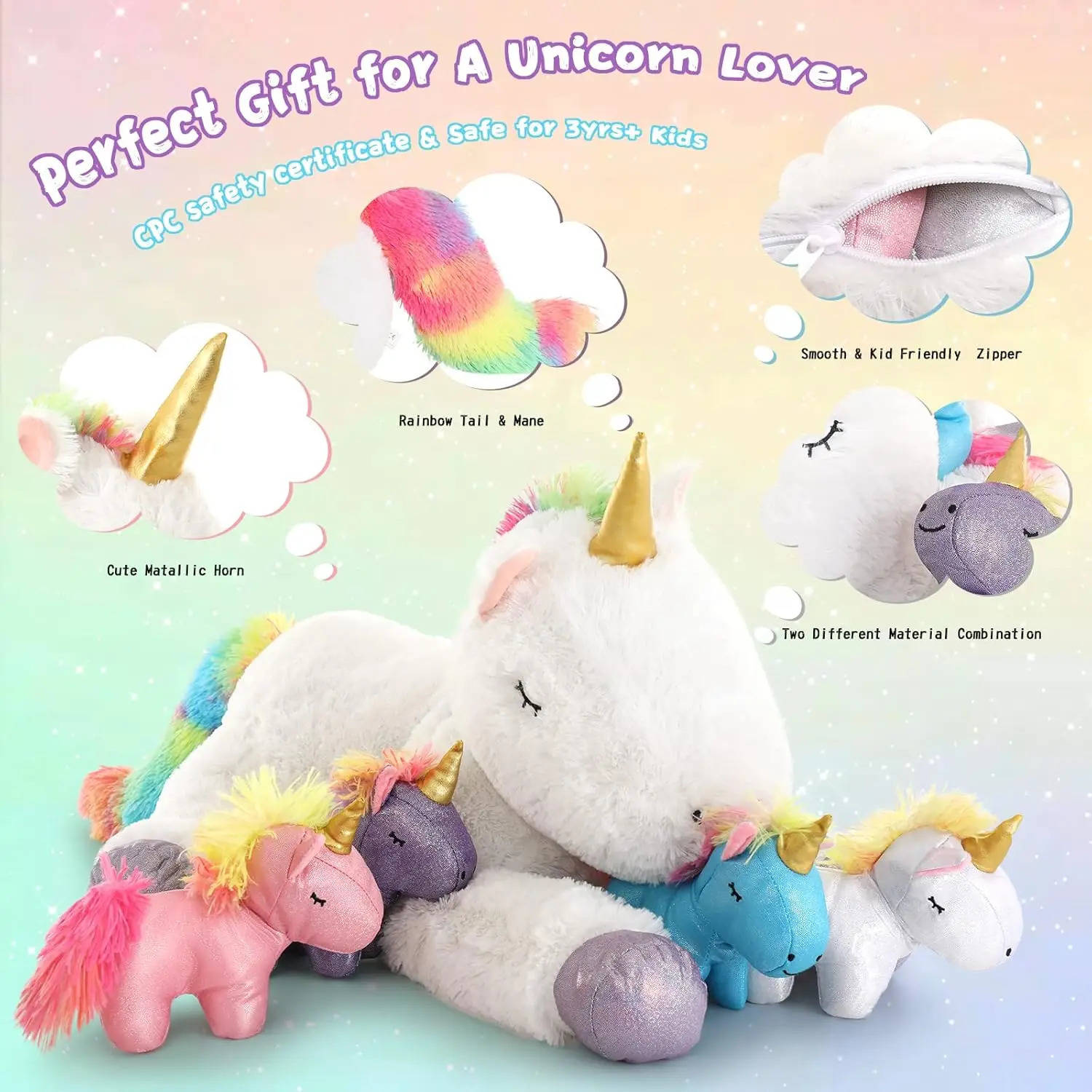 22 Unicorn Stuffed Animal for Girls Mommy Stuffed Unicorn with 4 Baby Unicorns Cute Plush Unicorn Plush Toy for Kids 250210