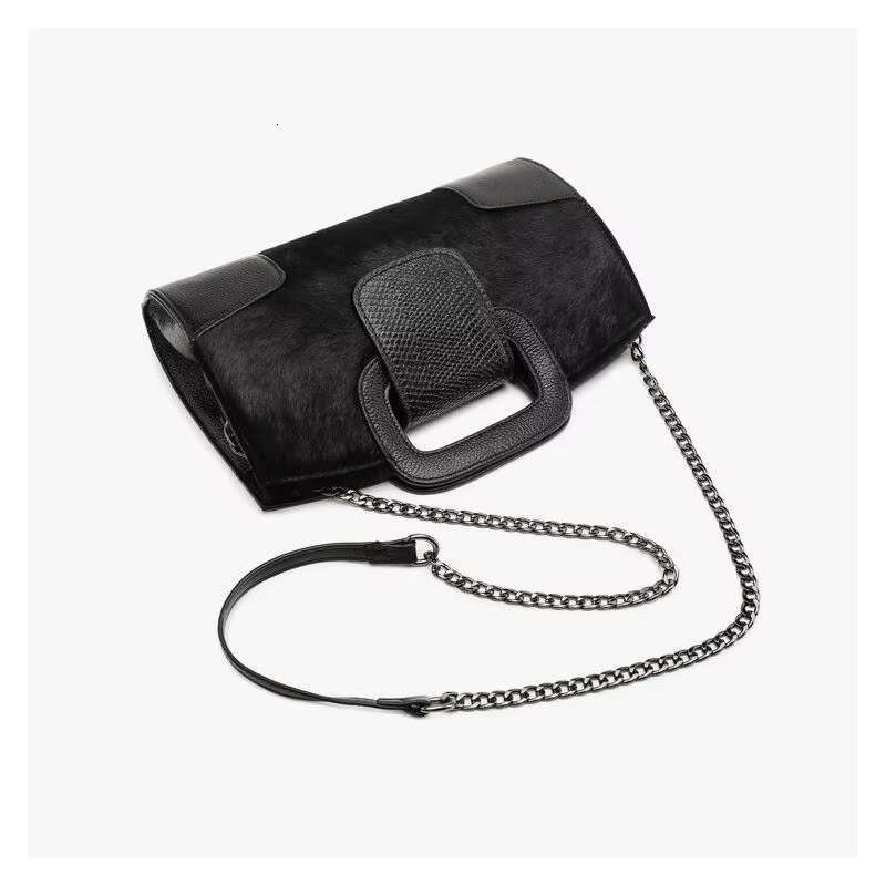 Women Fashion Handbag Genuine Horse Hair Fur Calf Leather In Python Pattern Top Handle Cross Body Bag Wb1098