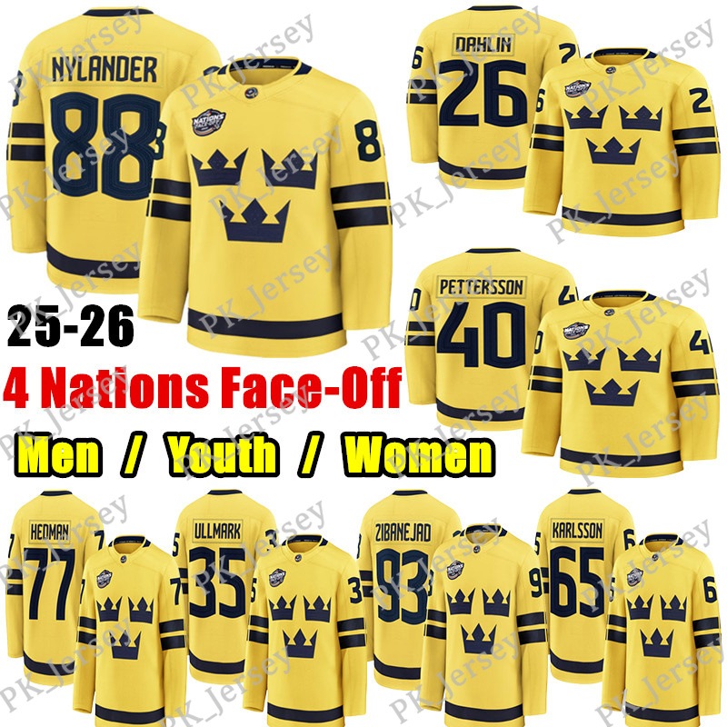 2025 4 Nations Face-off Sweden Hockey Jersey Linus Ullmark Leo Carlsson Nylander Elias Pettersson Victor Hedman Rasmus Dahlin Elias Lindholm Filip Forsberg jerseys