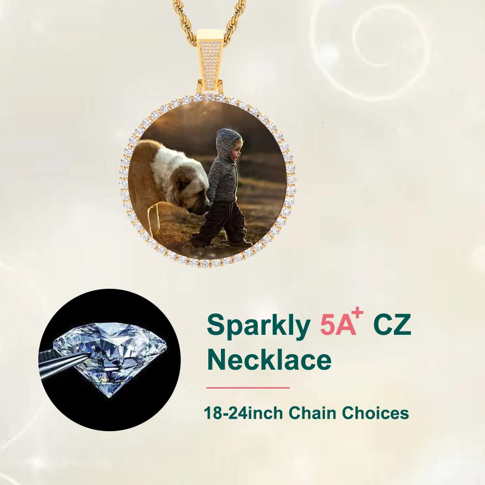 ESKEEM Big Circle Po Medallions Chain Iced Out Men Hip Hop Memory Picture Pendant Jewelry Christmas Gift 250210