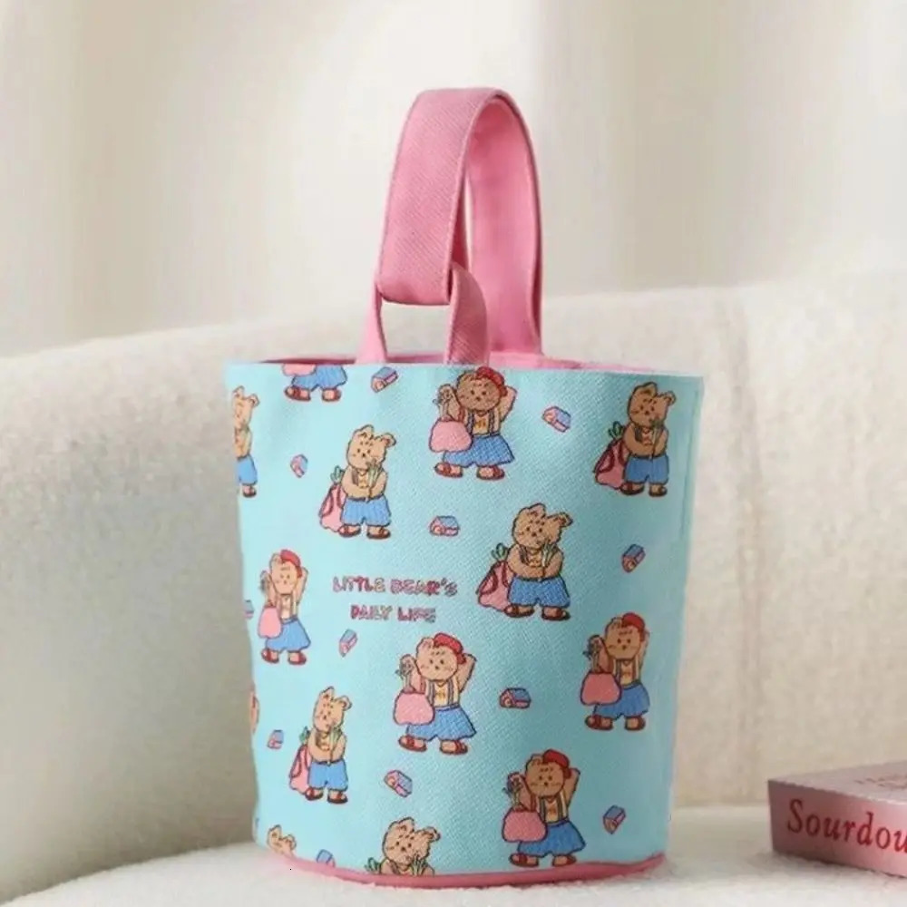 Elegant Large Capacity Retro Bear Bucket Bag Dog Puppy Canvas Handbag Tote Bag Korean Style Mummy Bag Shopping Bags 250207