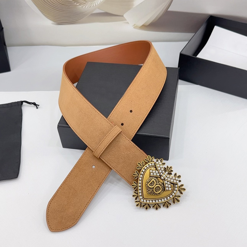 Khaki Suede Leather Belts Love Heart Pearl Designer Belt For Women Fashionable Waistband Accessories Birthday Gift