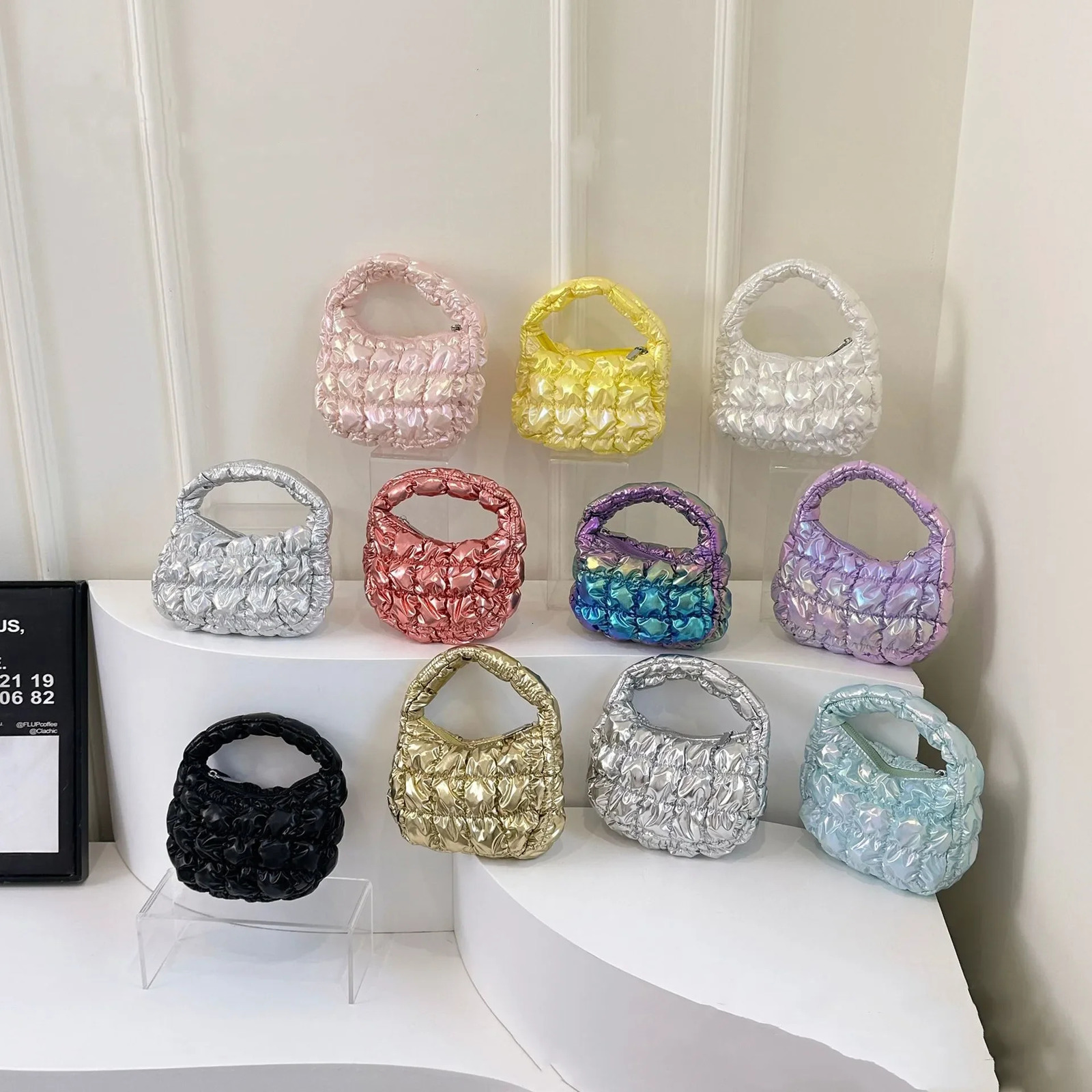 Korea Pleated Silver Cloud Bag fashionable Armpit Mini Handbag Ruched Tote Bag Solid Color Top Handle Bags 250207