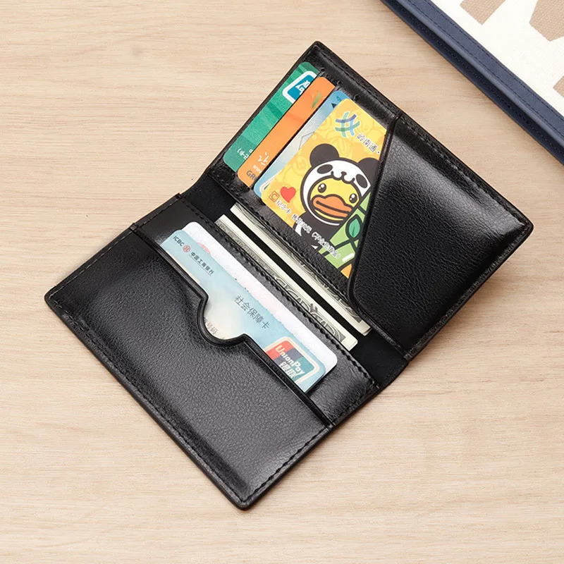 Card Holders Thin Mens Wallets Genuine Leather ID Credit Card Holder Bifold Slim Small Black Card Case Wallet for Men 250208