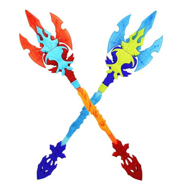 Childrens Electric Trident Toys Can Be Rotating Glowing Music Stick Cartoon Anime Cosplay Action Figure Boys Model Toys W250210