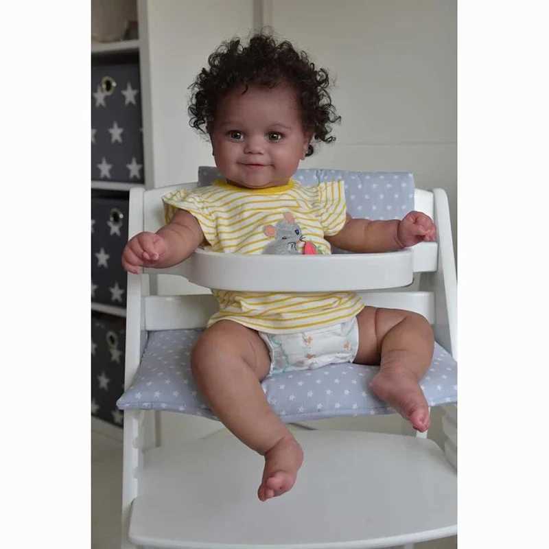 48CM Baby Reborn Black Cute Baby Toys for Kids Cloth Body Silicone Curly Hair Dolls Fashion Toddler Play House Children Gifts X250210