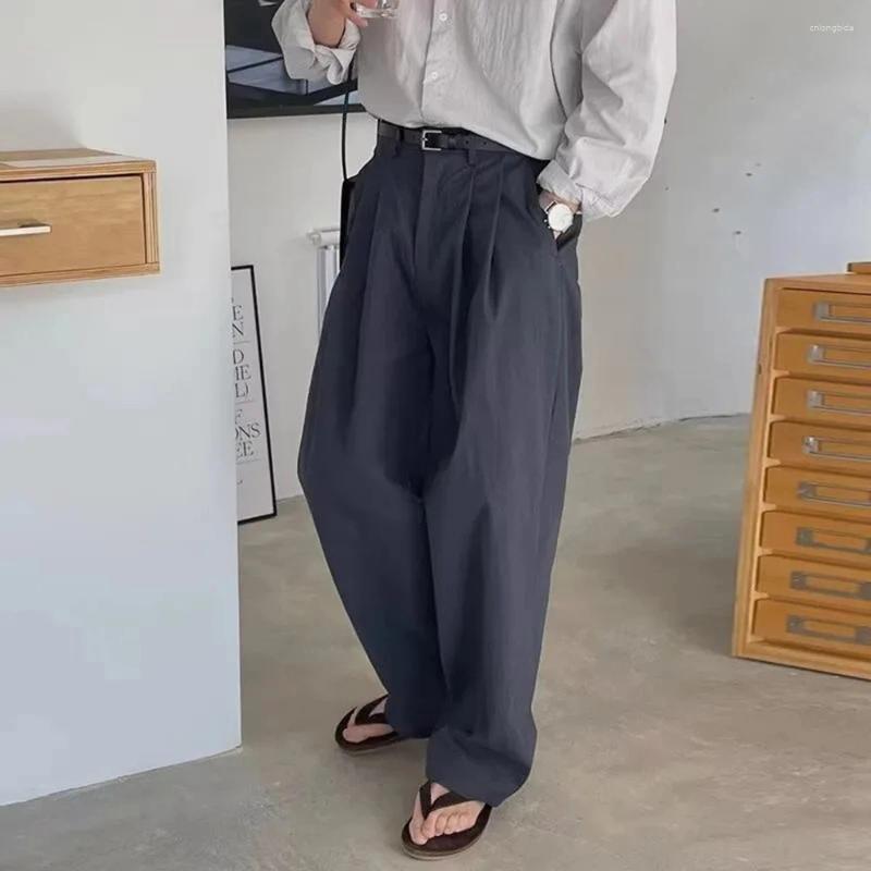 Mens Pants Y2K Mens Vintage Pleated Solid Color Trousers Autumn Casual Versatile Korean Straight Leg Clothing Unisex 2025