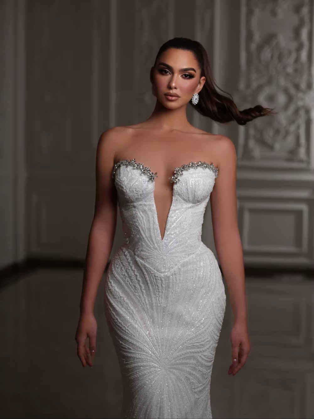Mermaid Wedding Dress Sweetheart Neck Sleeveless Bridal Gowns Sequins Crystal Detachable Train Dresses Custom Made vestidos de novia