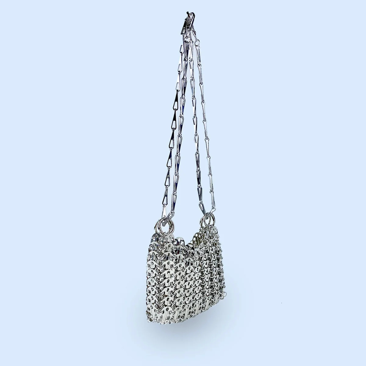 Silver Shiny Bag Handmade Woven Beaded Sequin Bag Mobile Phone Bag Long Shoulder Strap Single Shoulder Crossbody Bag for Women 250210